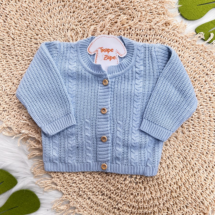 Casaco de Linha Ponto Alto com Botões - Azul Bebê